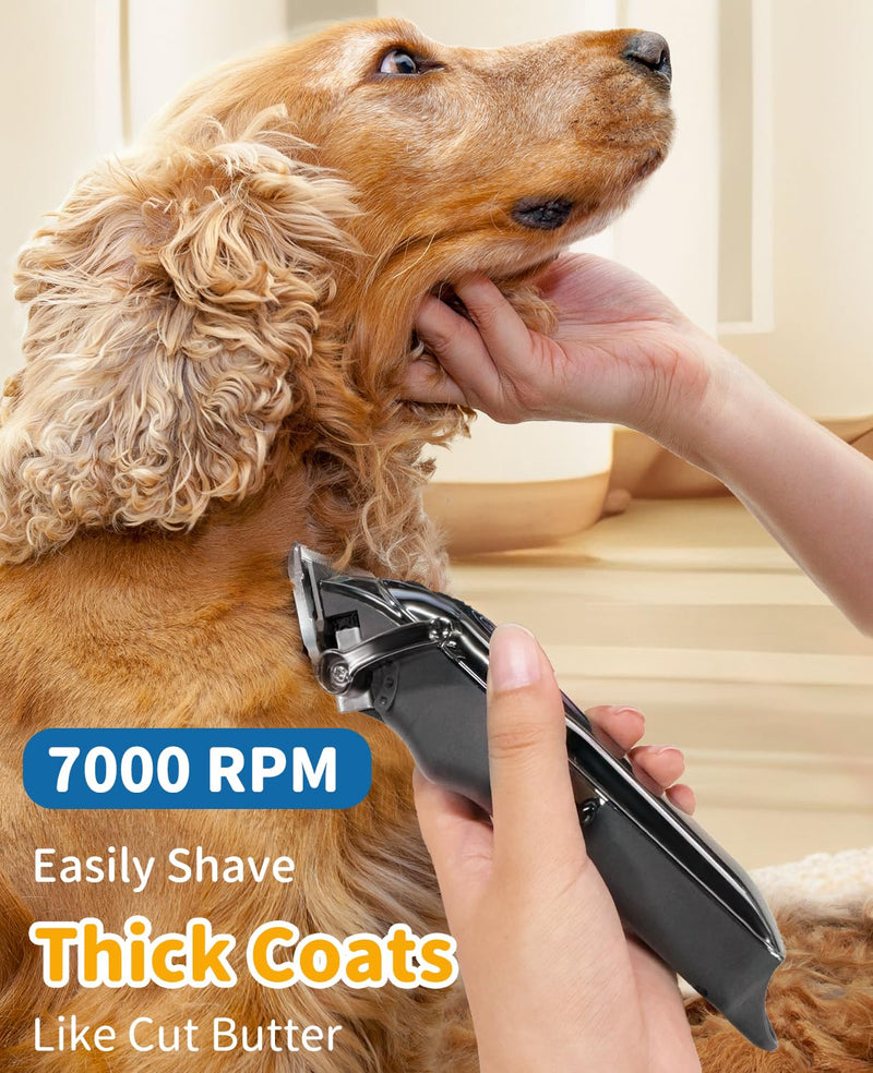 Cordless Dog Clippers for Grooming Professional for Thick Hair Coats, Low Noise Shaver Dog Grooming Kit with LED Display, Razors Dog Hair Shears Ceramic Blade, Pet Hair Trimmer for Dogs Cats (MS041) 7000 rpm - PawsPlanet Australia