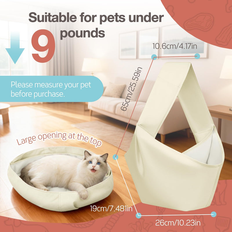 YUDODO Fashion Dog Sling Carrier for Small Dogs Lightweight Crossbody Pet Bag with Safety Strap, Pocket Storage, Machine Washable, Comfortable Travel & Outdoor Sling up to 9 lbs White Cream (up to 9lbs) Zipper pocket - PawsPlanet Australia