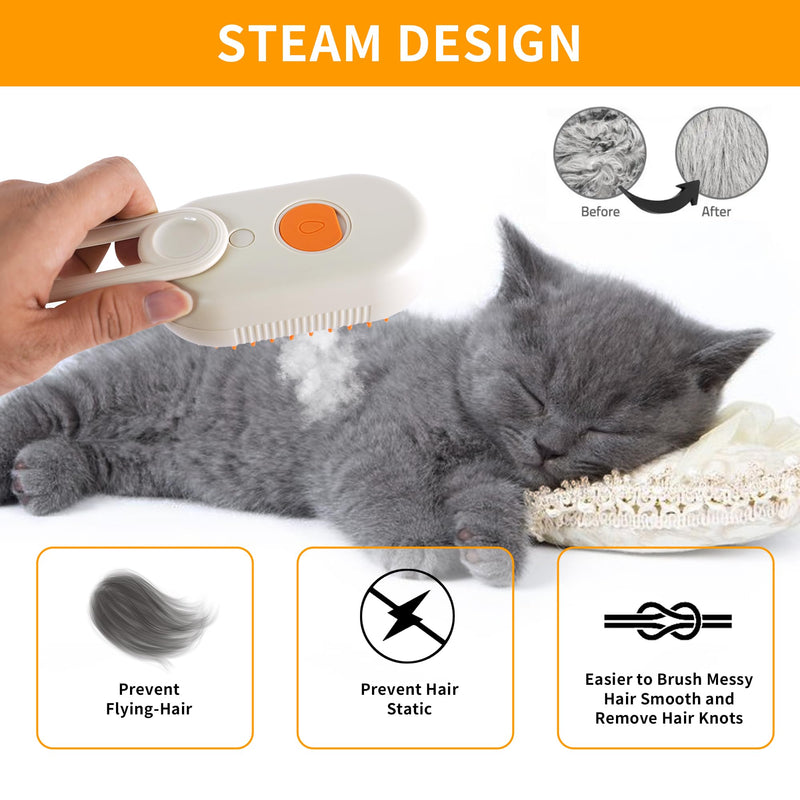 Cat Steam Brush - 3 in 1 Spray Cat Brush for Shedding, USB Rechargeable Pet Hair Removal Brush, Cat Brush for Cats, Cat Grooming Brush, Pet Comb for Kittens and Puppies, Massage and Remove Loose Hair - PawsPlanet Australia