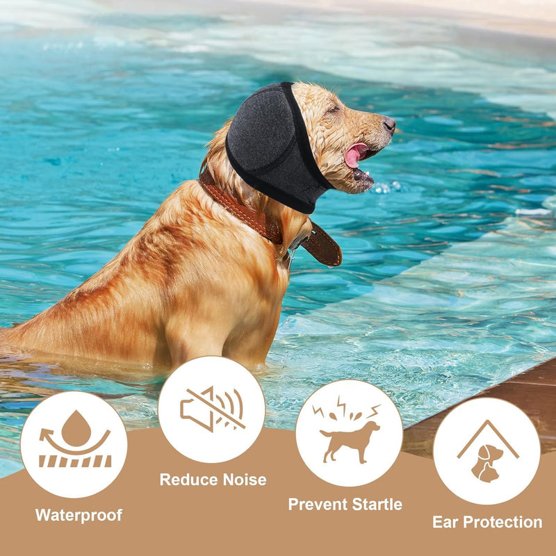 Dog Ear Defenders, Comfort Dog Ear Muffs Noise Protection, Waterproof Adjustable Pet Shower Wrap, Dogs Ear Cover for Dogs Puppies Cats Grooming, Bathing, Swimming(Gray, M)