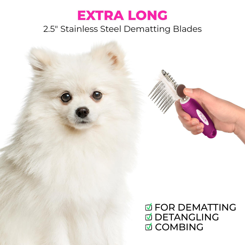 Poodle Pet Dematting Rake + Detangling Pet Comb Pink Bundle - PawsPlanet Australia