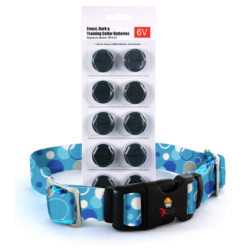 Small Blue Bubbles Replacement Containment and Training Dog Collar Strap with RFA-67 Batteries - Compatible with Most PetSafe In-Ground Fence, Wireless Fence Receiver, and Training Collars (Bundle 2)