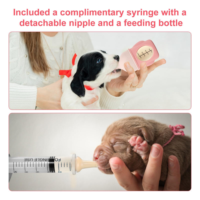 Puppy Milk Feeder,Dispenser Food Grade Silicone with 4 Dummy Nipples 230ml Capacity,Leak Proof Ideal Height Strong Suction,Puppy Milk Feeding Station for Newborn Dogs(Pink) pink - PawsPlanet Australia