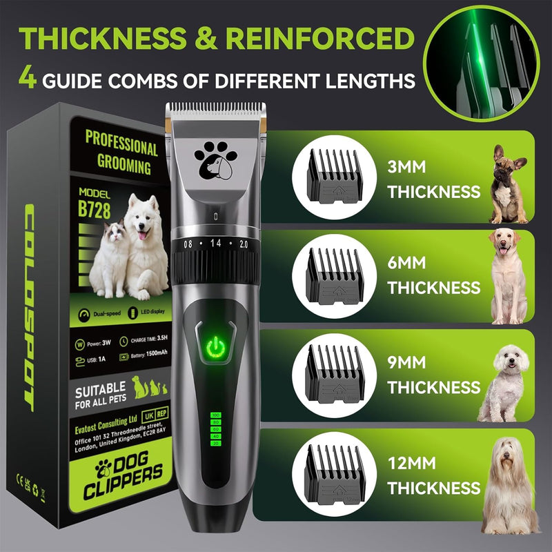 Dog Clippers Cordless, Professional Cat Trimmer, 2-Speed Low Noise Dog Grooming Kit, Pet Trimmer for Small Large Thick Hair Dogs - PawsPlanet Australia