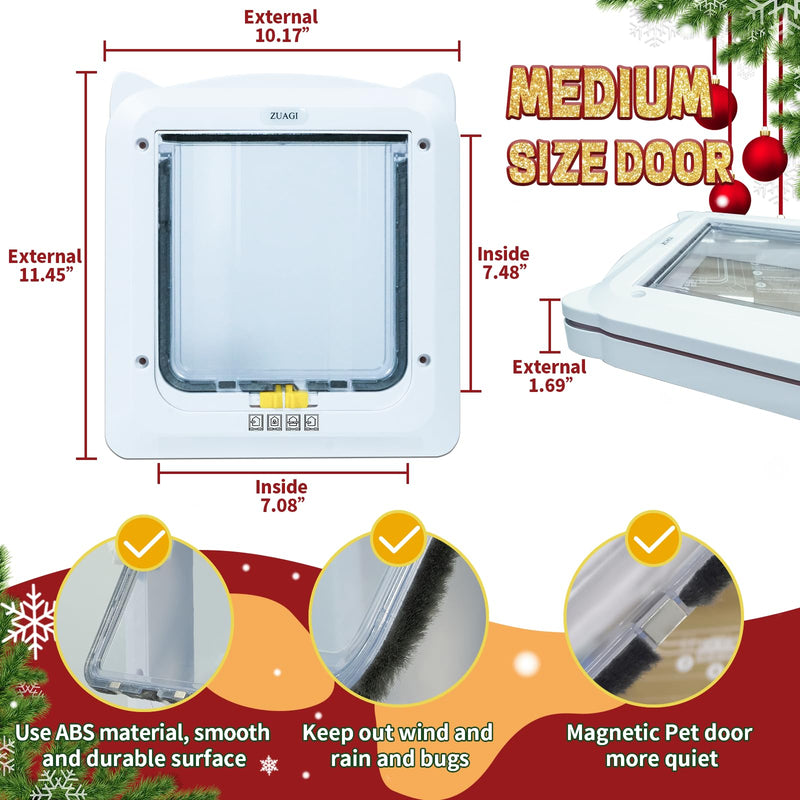 Magnetic Cat Door with 4 Way Locking, Weatherproof & Interior/Exterior Compatible (Outer: 11.5'x10.2', Inner: 7.5'x7.1')