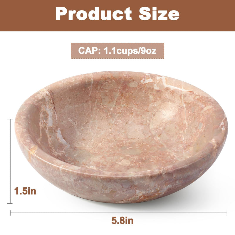 Natural Marble Cat Bowl, Weighted 1.5lb Cat Food Bowl for Cat and Small Dog, Small Animal Pet Food Dish Non-Slip, Shallow Dish for Whisker Fatigue Relief, Premium Red Stone for Home Decor