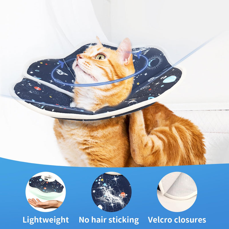 Soft Cat Cone Collar Planet Print (Size S), Adjustable Recovery Collar for Cats & Kittens, Comfortable Donut to Stop Licking Scratching Wounds After Surgery, Fits Neck 13-25cm