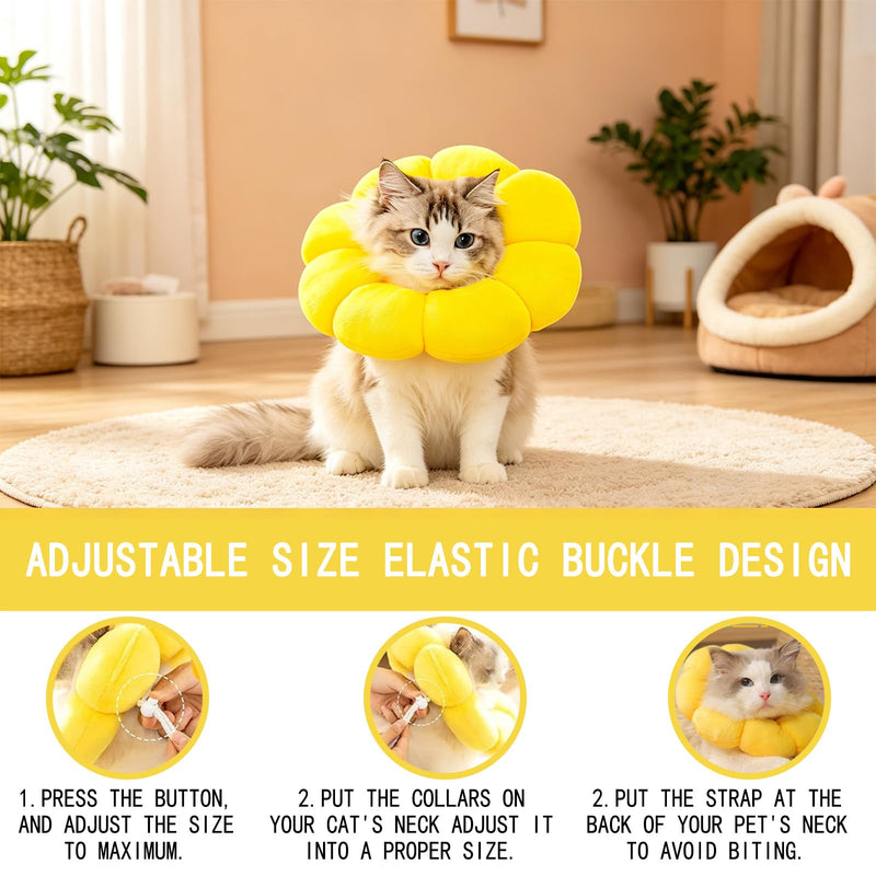 Cat Neck Brace, Soft Cat Neck Brace for Post-Surgery, Flower-Shaped Cat Neck Brace with Licking Protection for Small Dogs and Cats, Comfortable and Adjustable