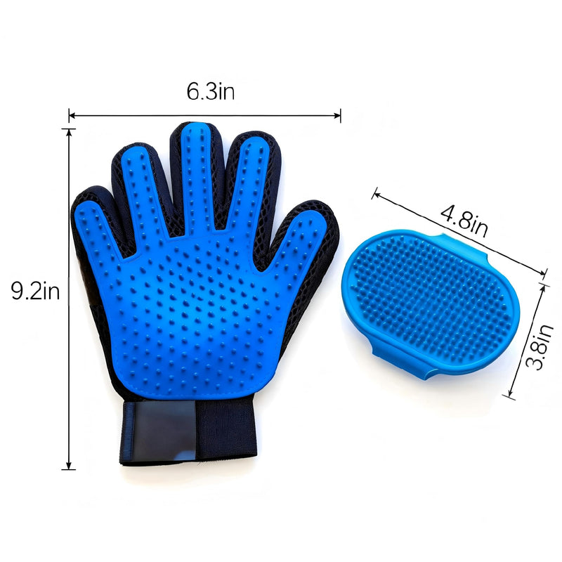 Cat & Dog Grooming Gloves – 1 Pair Deshedding Tool with Pet Massage Bath Brush, Gentle Hair Remover & Massage Mittens, Suitable for All Fur Types (Blue) - PawsPlanet Australia