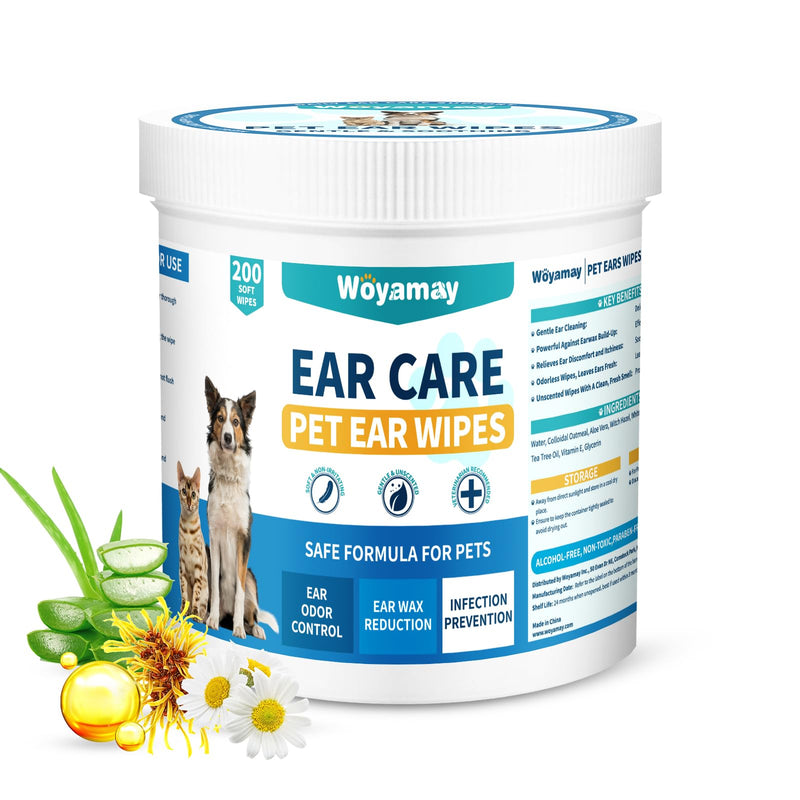 Pet Ear Wipes for Dogs & Cats - 200 Count Dog Ear Cleaner Wipes Gently Remove Ear Wax, Dirt Debris - Cleanse, Soothe & Deodorize - Cat Dog Ear Wipes Relieve Ear Itching & Inflammation, Pet Ear Wipes - PawsPlanet Australia