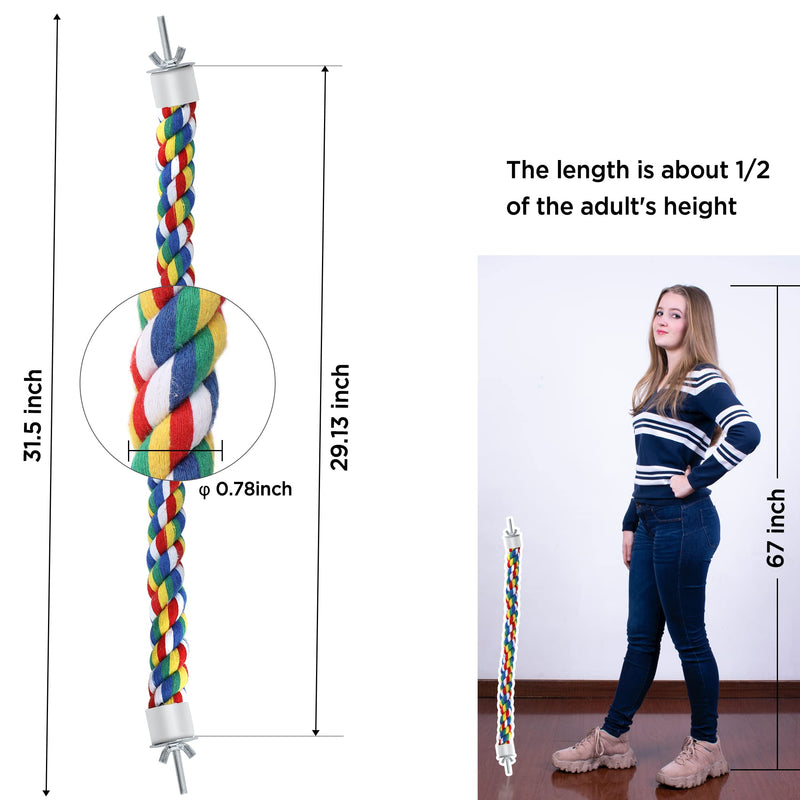 Bird Rope Perches for Parrots, Cockatiels, Parakeets, Budgie Cages Comfy Birds Colorful Rope Toy (31.5inch Metal nut) 31.5inch metal nut - PawsPlanet Australia