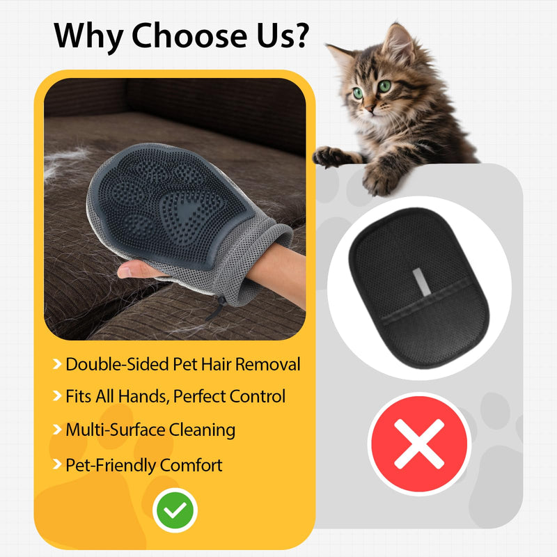 LIANZIMAU Dual Side Pet Hair Remover Glove Electrostatic Pet Hair Remover for Cat Dog Furniture Couch Car Seats Reusable with Thumb Hole Adjustable Wrist Strap (1 PCS) black - PawsPlanet Australia
