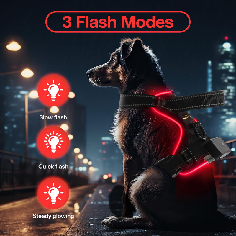 MASBRILL Light Up Dog Vest Harness, LED Dog Harness with Rechargeable Battery, Adjustable & Reflective with Handle & 2 Lead Clips, Soft Padded for Small, Medium, Large Dogs (Red L) Black-Red