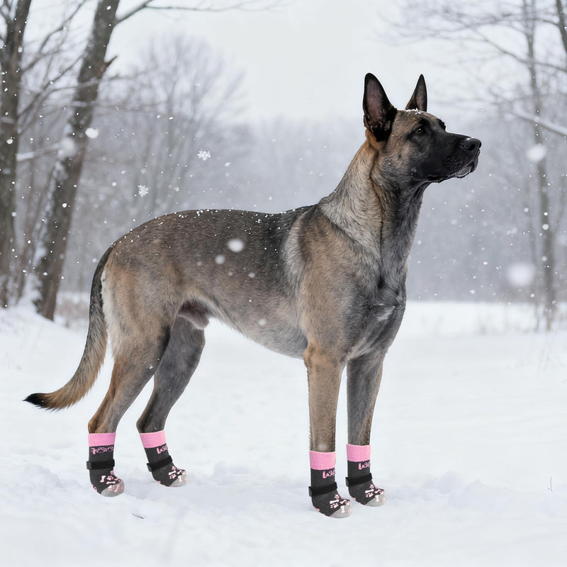 KOOLTAIL Anti Slip Dog Socks to Prevent Licking and Slipping, Winter Warm Pet Shoes Booties for Hardwood Floors, Adjustable Extra-Thick Grip Dog Boots & Paw Protectors for Small Medium Large Senior,XL X-Large Pink - PawsPlanet Australia