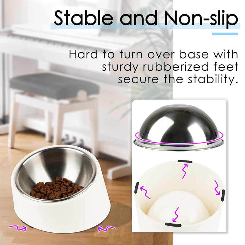 Super Design Mess Free 15° Slanted Bowl for Dogs and Cats, Tilted Angle Bulldog Bowl Dog Feeder, Non-Skid & Non-Spill, Easier to Reach Food S/0.5 Cup White - PawsPlanet Australia
