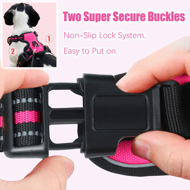 Adjustable No Pull Dog Harness with Easy Control Soft Padded Handle for Large Dogs Reflective Breathable Pet Vest Outdoor Walking Training, Rose Red, Large L (Chest 22-30'', Neck 18-26.5'')
