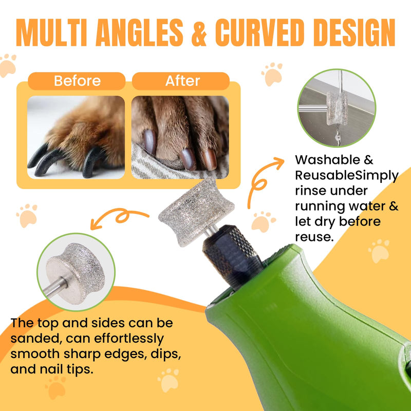 CAELUM Diamond-Coated Pet Nail Grinder Bit, 1/8” Shank for Dremel Nail Tools, Durable & Low-Noise Nail Trimmer for Dogs, Top & Side Grinding, Gentle, Precise Nail Grooming（80grit） 1pcs-80Grit - PawsPlanet Australia
