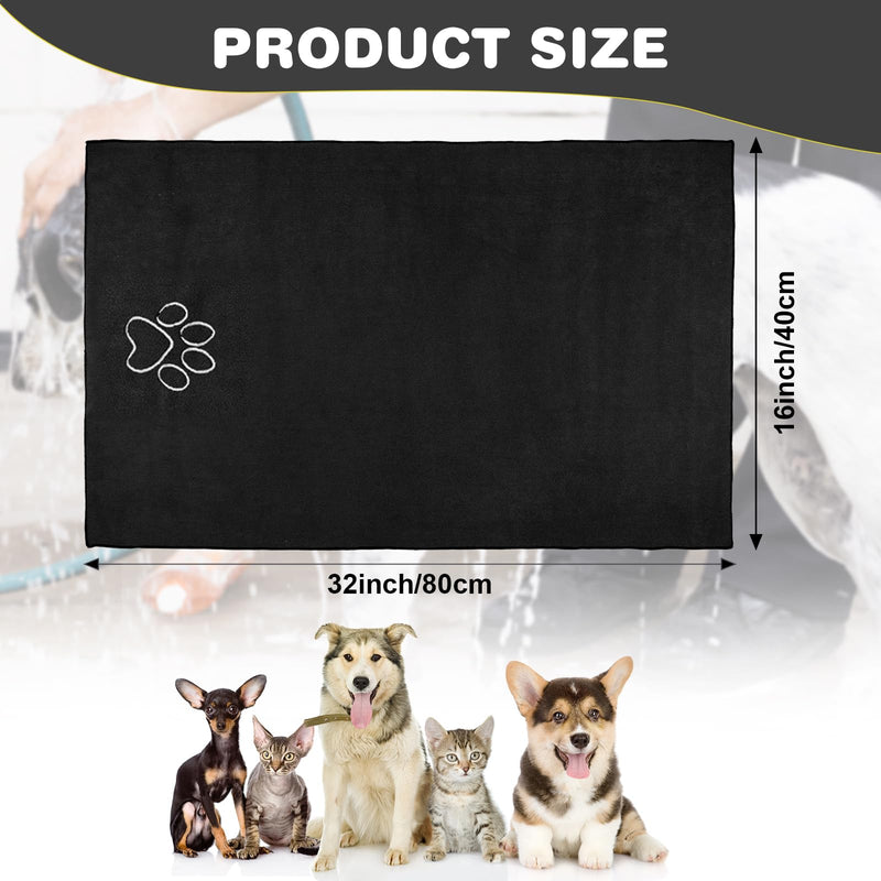 Chumia 4 Pack Dog Towels for Drying Dog Large Microfiber Dog Towels Grooming Towels Absorbent Soft Pet Bath Towels with Embroidered Paw for Small Medium Large Dogs Cats Bathing(Black,16 x 32 Inch) 16 x 32 Inch Black - PawsPlanet Australia