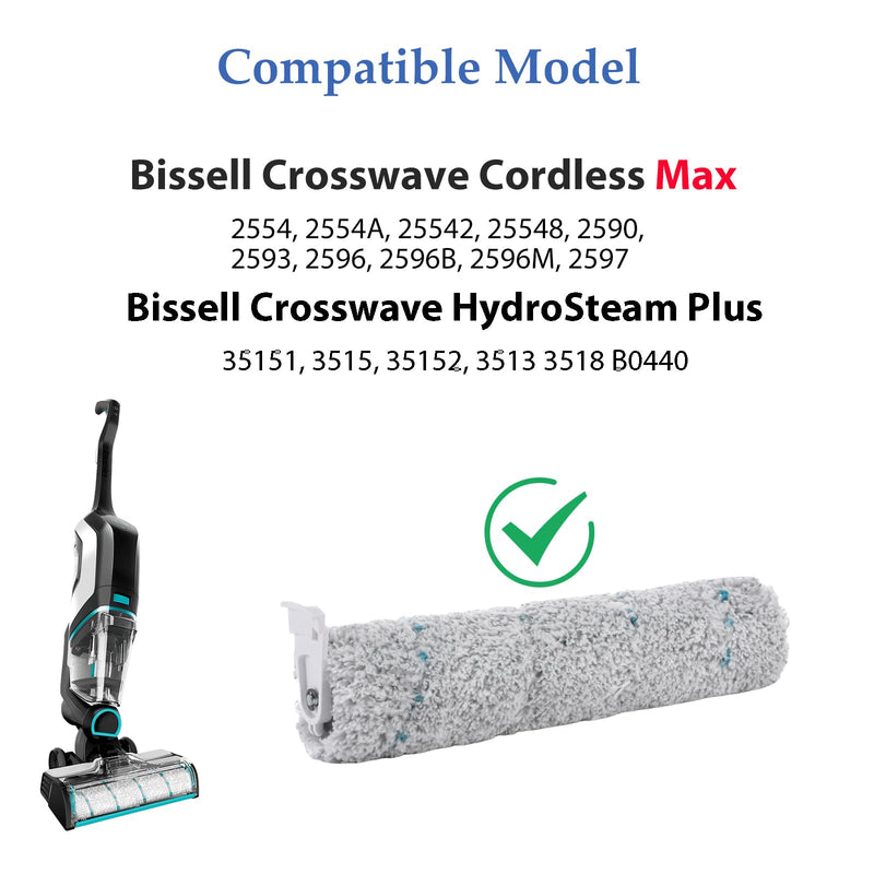 Multi-Surface Pet Brush Rolls 2787 & Vacuum Filters 1866 Replacement Parts,Compatible with Bissell CrossWave Max 2554A,2590,2593,2596,for HydroSteam 35151, 3515, 35152, 3513, 3518 Vacuums 3 Mulit-Surface Brush + 3 Filters