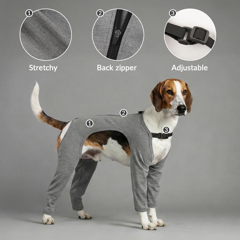 PUMYPOREITY Dog Onesie Surgery Recovery Suit, Dog Anti Lick Leggings Long Leg Vest Medical Pet Shirt after an Operation Non Restrictive on Movement(Grey, XL) Grey