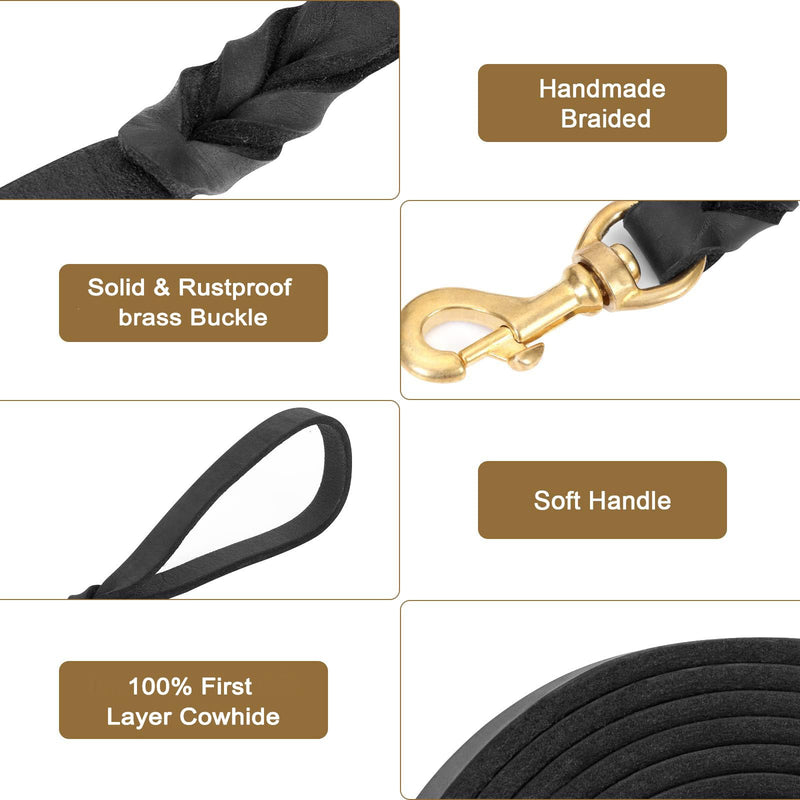 Guiding Star Leather Dog Leash 6ft, Dog Leashes for Large Dogs Heavy Duty, Soft Braided Handmade Leather Training Leash for Large & Medium Dogs (6ftx3/4inch, Black) 6ft x 3/4 inch - PawsPlanet Australia