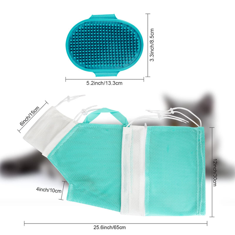 Cat Bag for Bathing Set with Cat Grooming Washing Bag Adjustable Pet Shower Brush - Cat Bathing Mesh Bag Anti Scratch Anti Bite Soft Durable for Cats & Dogs Restraint Grooming Nail Trimming Washing Green-DP