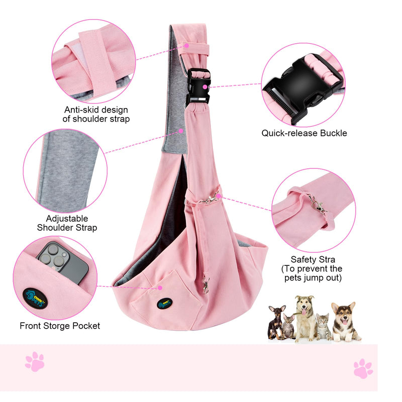 OWNPETS Pink Pet Sling Carrier, Pet Sling Carrier Bag Safe,Fit 10~15lb Cats&Dogs, Comfortable, Adjustable, Perfect for Daily Walk, Outdoor Activity and Weekend Adventure - PawsPlanet Australia
