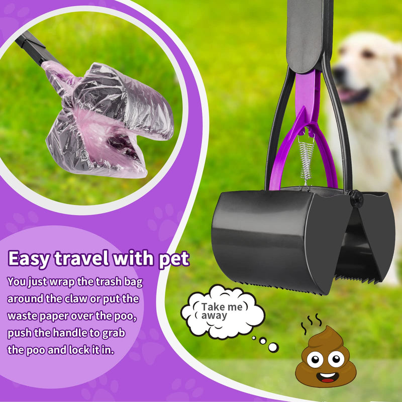 UPSKY 32'' Pooper Scooper for Large Small Dogs, Long Handle Dog Poop Scooper with Waste Bags, Portable Dog Poop Pick Up Tool, Folding Poop Scoop for Yard, Grass, Dirt, Gravel 1.Purple - PawsPlanet Australia