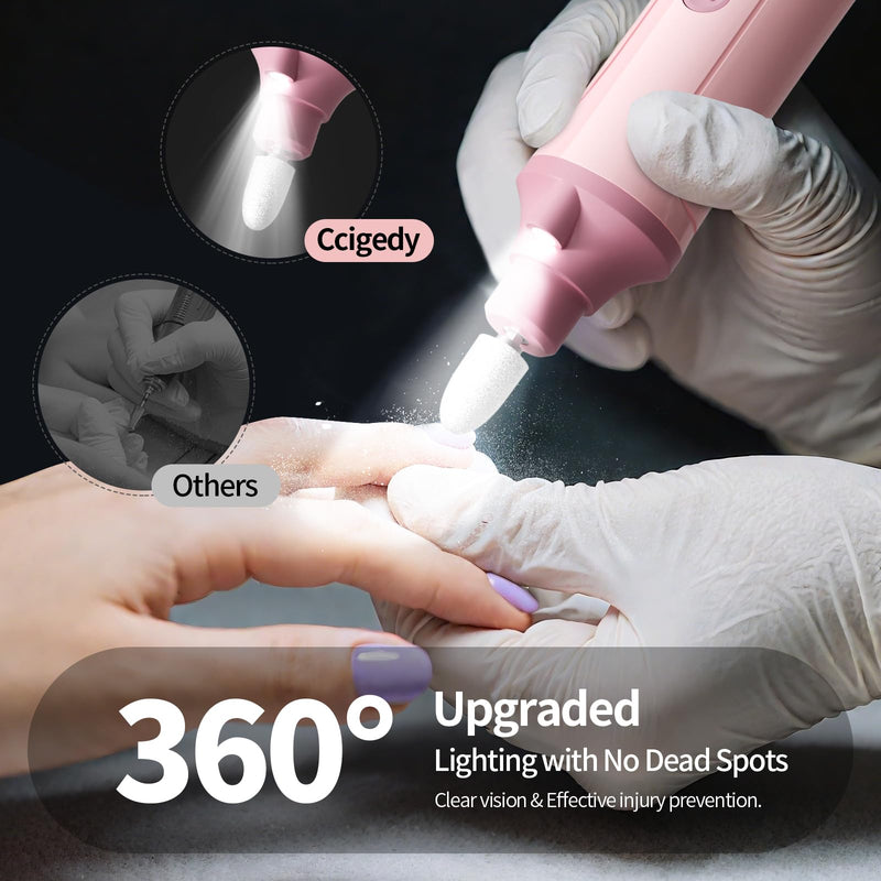 Electric Nail Drill Kit, Nail Filer Electric with LCD & Lamp, Rechargeable Pedicure Tools for Feet, Toenail Grinder for Thick Toenails, Cordless Nail Dremel Tools for Women & Men Pink - PawsPlanet Australia