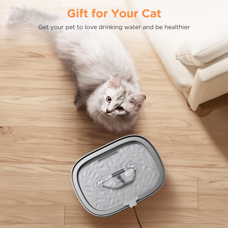Cat Water Fountain Stainless Steel: 3.2L/108oz Pet Foundatin Water Bowl for Cats Inside Automatic Dog Drinking Dispenser Dish Animal Feeding & Watering Supplies Waterfall with 1 Replacement Filter Pet Fountain + 1PC Filter + 1PC Sponge - PawsPlanet Australia