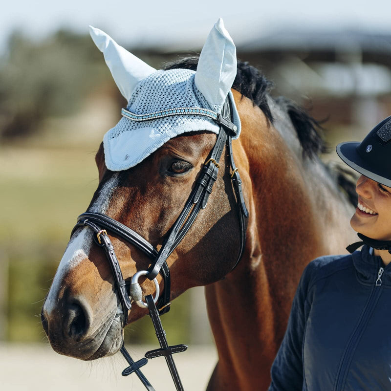 HORZE Horse Ear Net for Noise Reduction and Insect Protection with Cooling Mesh - Corydalis Light Blue - Horse - PawsPlanet Australia
