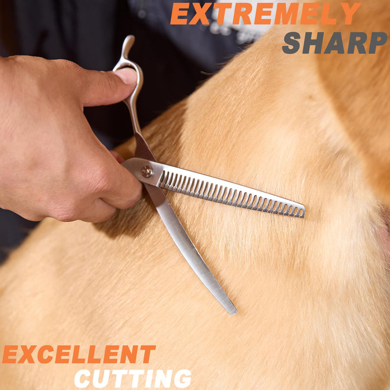 High-end Professional Dog Grooming Curved Thinning Scissors Teeth Blending Shears Pet Texturizing Thinner Blender Shears 7.5 Inch Extremely Very Sharp Made Of Stainless Steel Alloy For Dog Cat Groomer Matte Silver Curved Thinning 7.5inch - PawsPlanet Australia