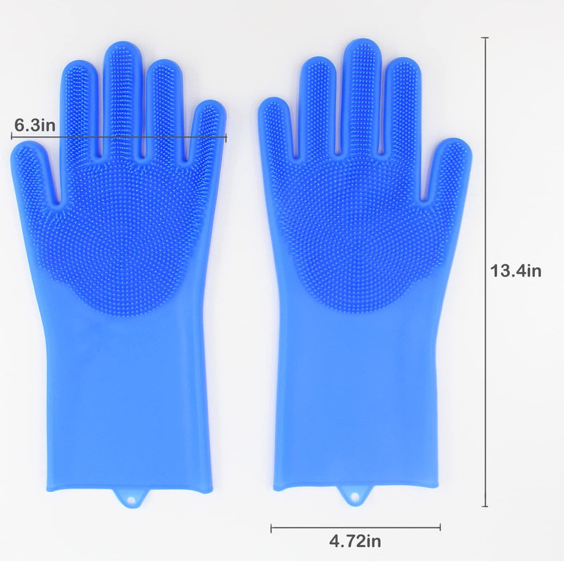 Pet Grooming Gloves, Dog Washing Gloves with High-Density Teeth, Heat Resistant Silicone Cat Hair Remover with Enhanced Five Finger Design, Bathing and Massaging for Dogs and Cats Blue