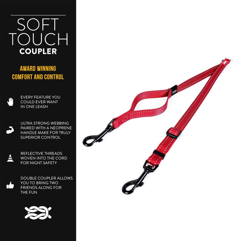 EzyDog Soft Touch Coupler Adjustable Double Dog Leash - Superior Tangle-Free Experience and Reflective for Nighttime Safety - Ranges from 14 to 24 Inches - Perfect for Walking Two Dogs (Black) Black - PawsPlanet Australia