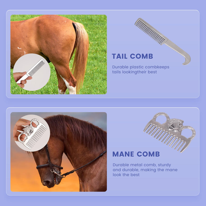 Horse Grooming Kit, Horse Brushes for Grooming 10pcs Horse Cleaning Tool Set with Tote Bag, Sweat Scraper, Curry Comb, Brush, Hoof Pick, Livestock Bathing Supplies Equine Care Supplies - PawsPlanet Australia