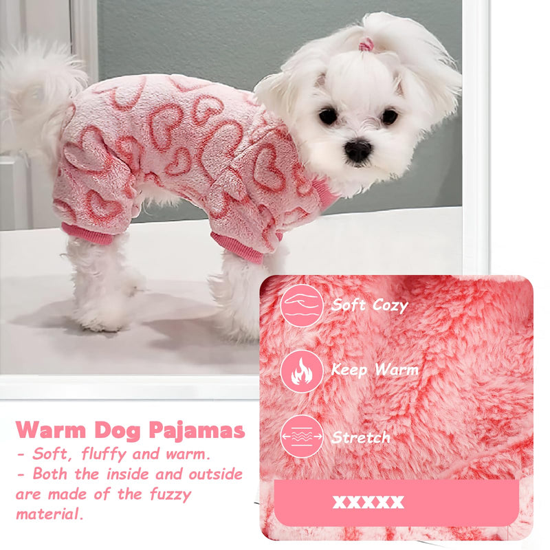 Dog Pajamas Fleece Dog Heart Pajamas Cute Puppy Pajamas Warm Soft Pet Valentines Dog Pjs Dog Jumpsuit Dog Clothes Dog Onesies for Small Medium Dogs and Cats(Pink,S) - PawsPlanet Australia