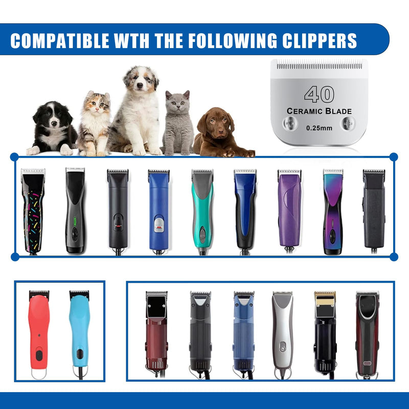 40# Detachable Pet Dog Grooming Clipper Ceramic Blade,Compatible with Andis Size 40 Cut Length 1/100"(0.25mm),Compatible with andis/wahl/Oster Dog Clippers 2PCS Silvery-6