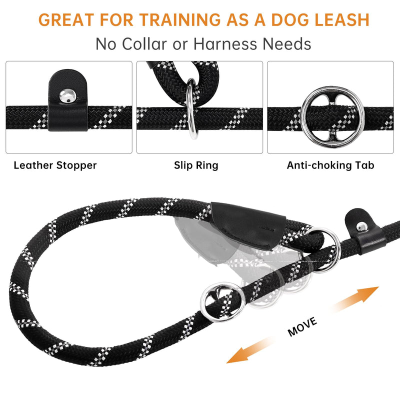 Slip Leads Dog Leash - 4/5/6/8/10 FT Heavy Duty Training Leashes - Reflective & Comfortable Handle for Small Medium Large Dogs (1/2''- 8FT, Black) 1/2''- 8FT - PawsPlanet Australia
