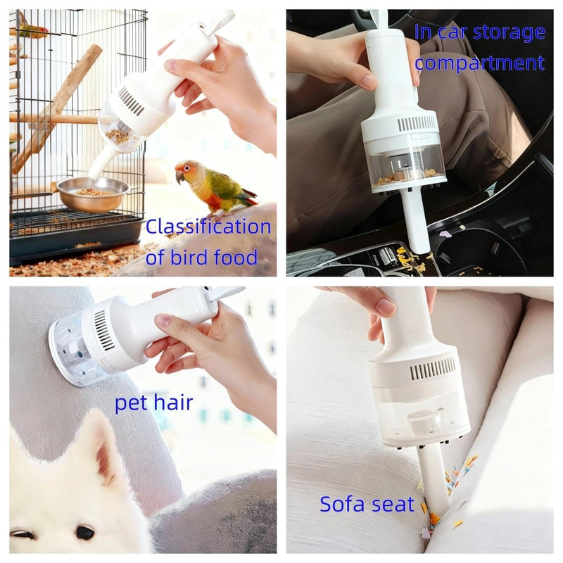 Bird Food Electric Separator,Bird Cage Cleaner,Pet Hair Collector, Mini USB Vacuum Cleaner for Bird Cage Debris Separation, Eraser Shavings, Dust, Feathers, Pet Hair, Car & Computer Keyboard Cleaning White