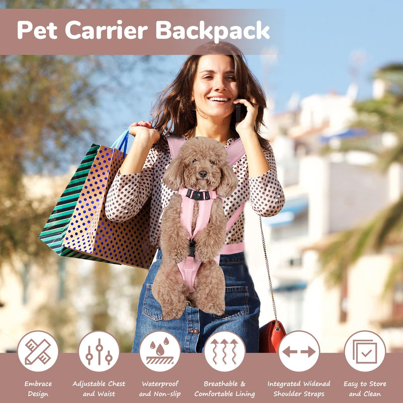 Pet Carrier Backpack, Adjustable Front Dog Carrier, Legs Out Dog Chest Carrier, Waterproof Dog Back Pack for Small Medium Dogs Cats Puppies and Rabbits Hiking Camping (Pink, Medium) Pink - PawsPlanet Australia