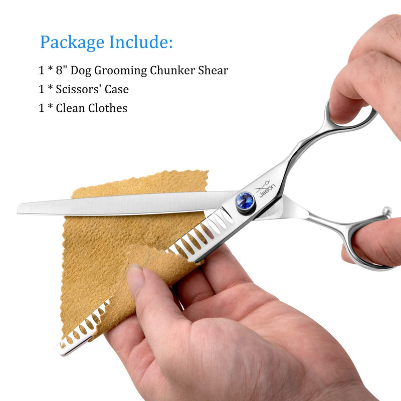 JASON 8" 26 Teeth Chunkers Shears for Dogs Ergonomic Dog Grooming Scissors Texturizing Blending Thinning Shears Pets Trimming Kit with Offset Handle Chunker 8.0"