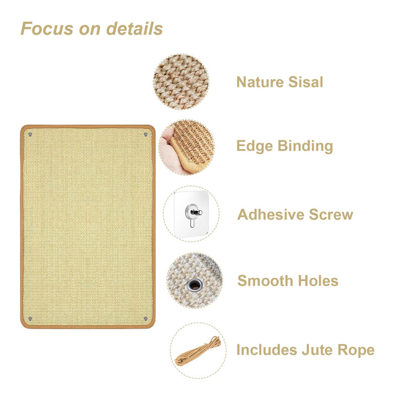 2PCS Rabbit Scratching Pads Natural Sisal Bunny Scratching Pads for Claw & Teeth Care with Hole Punching Process, 16x12 in