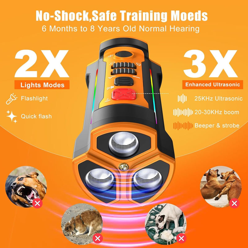 Dog Bark Deterrent Devices 2025 Release Anti Barking Device for Dogs Barking Silencer in 55FT Indoor Outdoor 3X Head Anti Bark Device with Flashlight &Party Flashlight Portable Training Tool CLASSIC - PawsPlanet Australia