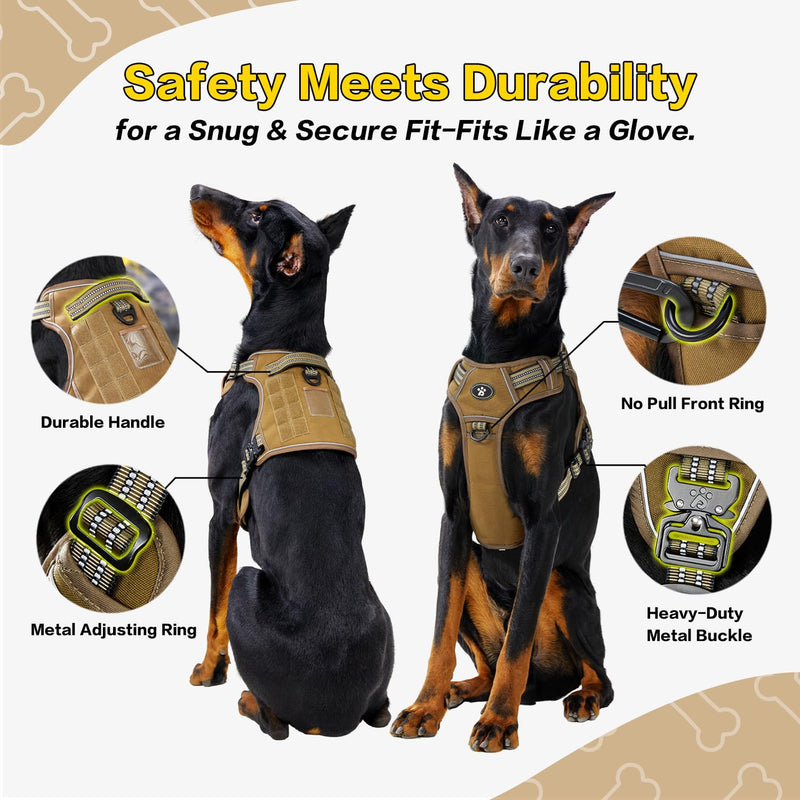 PawsPassion No Pull Dog Harness for Medium Large Dog, Heavy Duty Tactical Adjustable Pet Harness, Voyager Service Walking Vest Harness with Easy Control Handle Reflective Strip (Sandstone, L) Sandstone - PawsPlanet Australia