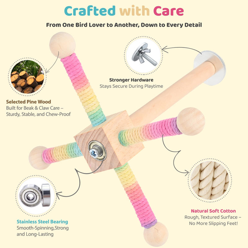 Bird Toy Spinning Perch for Parakeet Cockatiels, Cage Interactive Wooden Stand for Budgies Conures, Cage Accessories Enrichment Toys for Small Medium Parrots Lovebird Parrotlet - PawsPlanet Australia