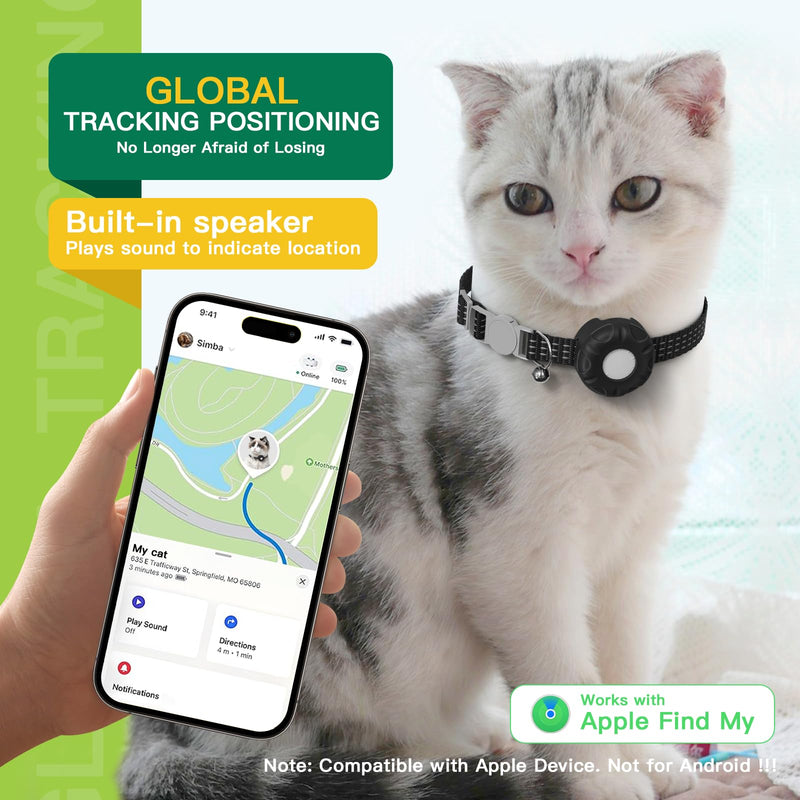 Cat Tracker,No Monthly Fee Cat Tracker Collar (Only iOS),Waterproof Pet Tracker for Cats with Safety Elastic Buckle,Works with Any Collar,Compatible with Apple Find My App not for Android-Black - PawsPlanet Australia