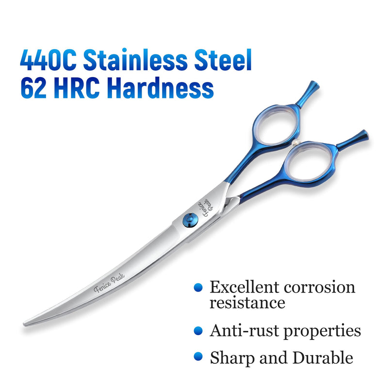 Fenice Peak Grooming Scissors for Dogs 7 inch Curved Pet Grooming Scissors Ergonomically Designed Blue Handles Ideal Dog Shears for Precise Trimming Easy Use. 7" - PawsPlanet Australia