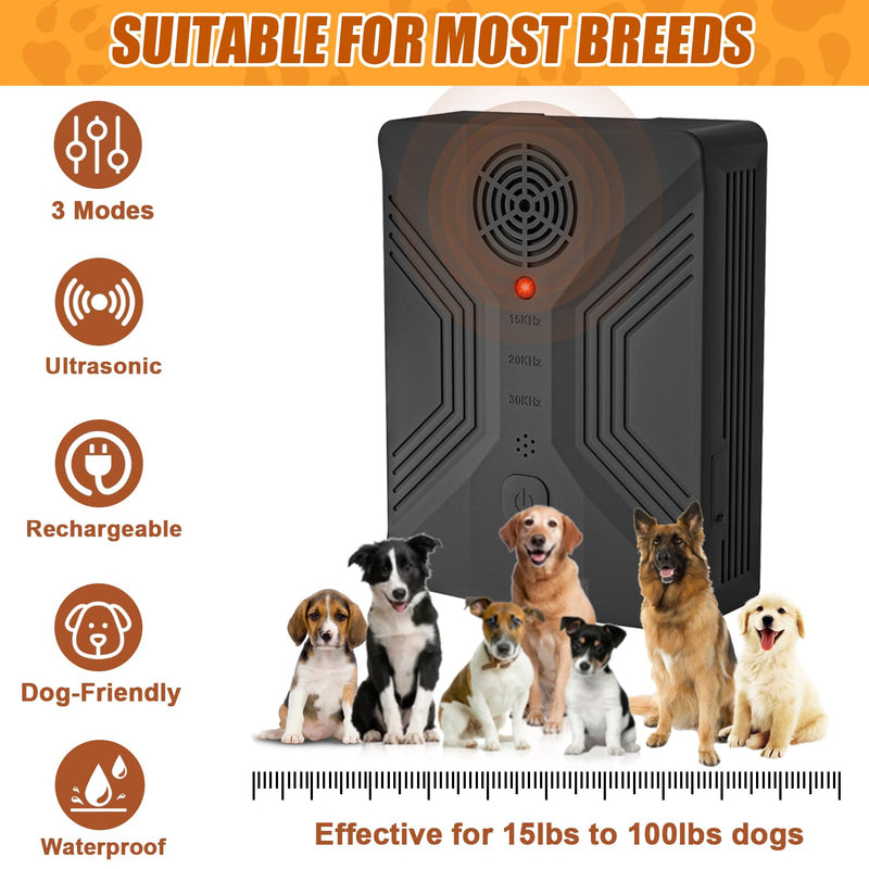 Dog Bark Deterrent Devices, Anti Barking Device for Dogs Long Range 50FT, 3 Modes Stop Dog Barking Devices, Rechargeable Bark Box, Ultrasonic Barking Deterrent Devices for Dog Training (Black) Black