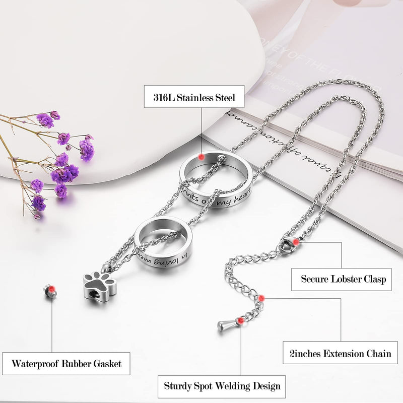 Paw Print Urn Necklace for Dog Ashes Stainless Steel Cat Ashes Necklace - You Left Paw Prints on My Heart Silver - PawsPlanet Australia