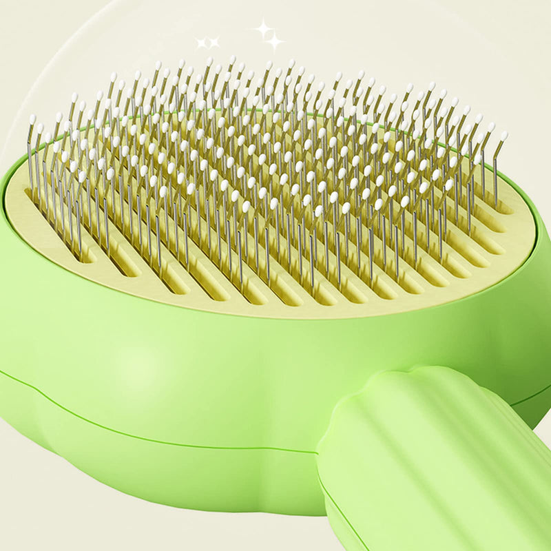 7.6in Pumpkin Pet Brush Cat, 2Pcs Creative Comfortable Self Cleaning Slicker Brush, Cat Brush for Shedding and Grooming Self Cleaning (Green) Green - PawsPlanet Australia